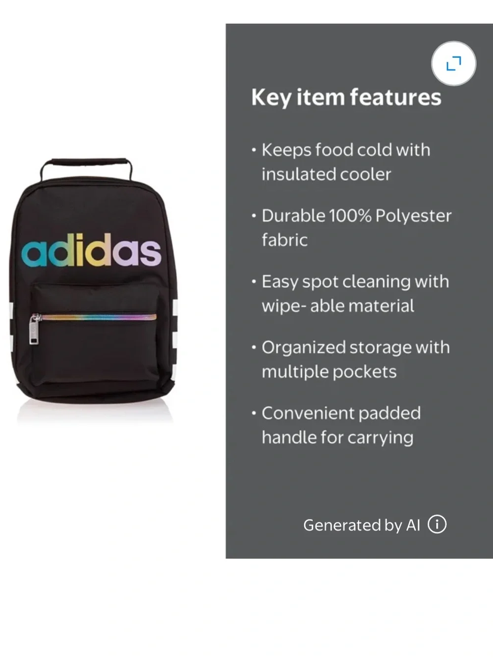 adidas Unisex Santiago Lunch Bag Cooler black and rainbow - Picture 6 of 16